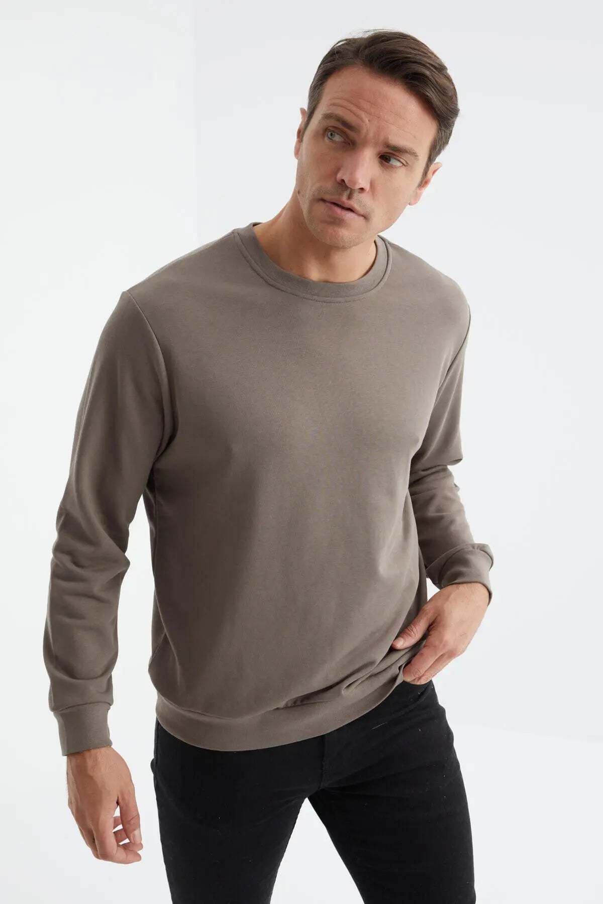 basic o yaka rahat form erkek sweatshirt - 88053 - Justyol