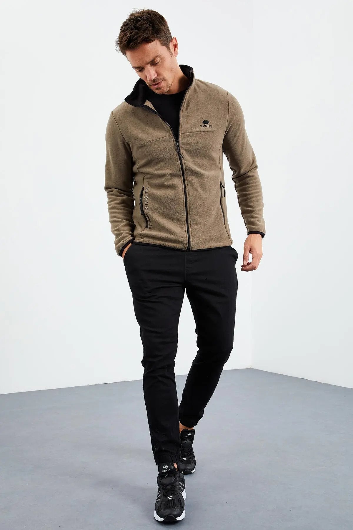 yazi nakişli dik yaka fermuarli standart kalip erkek sweatshirt polar - 87992 - Justyol