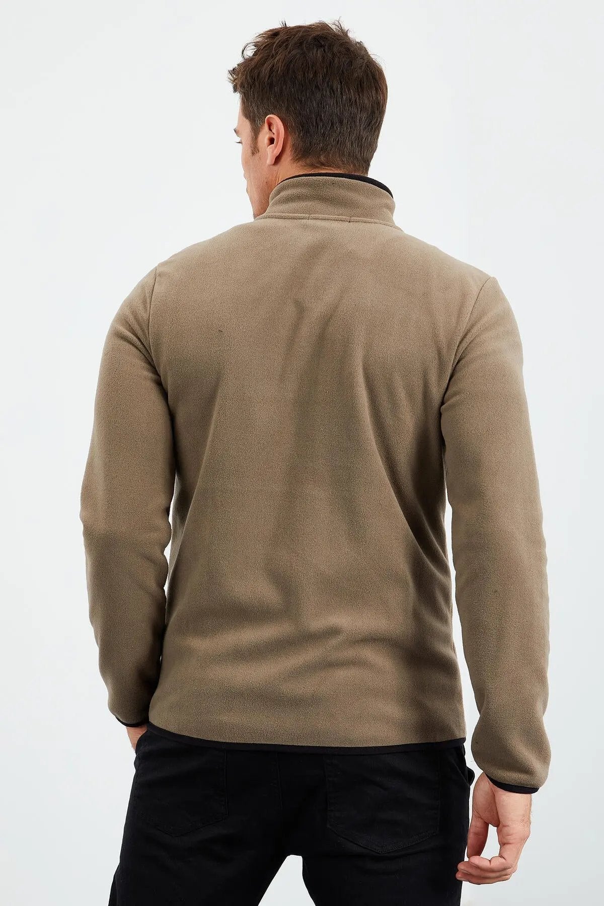 yazi nakişli dik yaka fermuarli standart kalip erkek sweatshirt polar - 87992 - Justyol