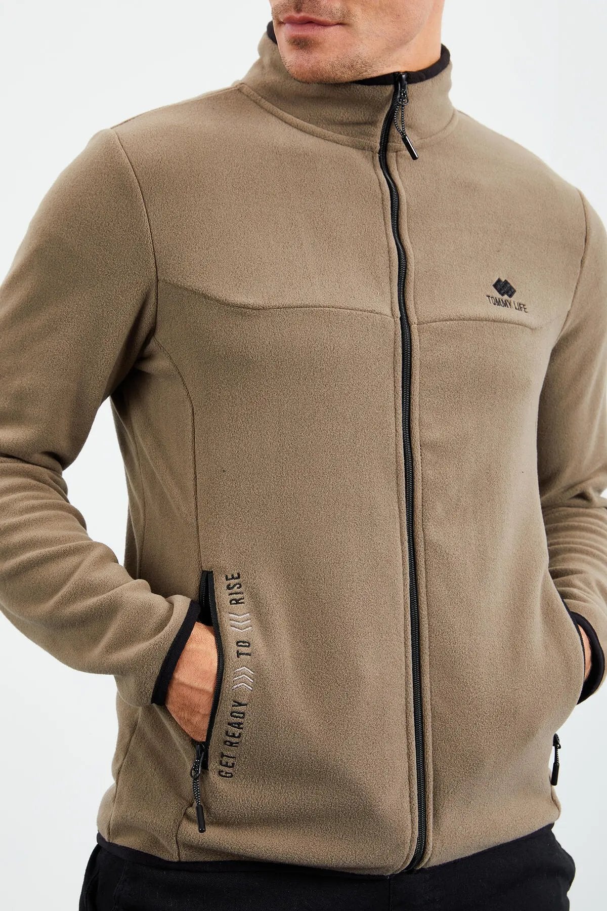 yazi nakişli dik yaka fermuarli standart kalip erkek sweatshirt polar - 87992 - Justyol