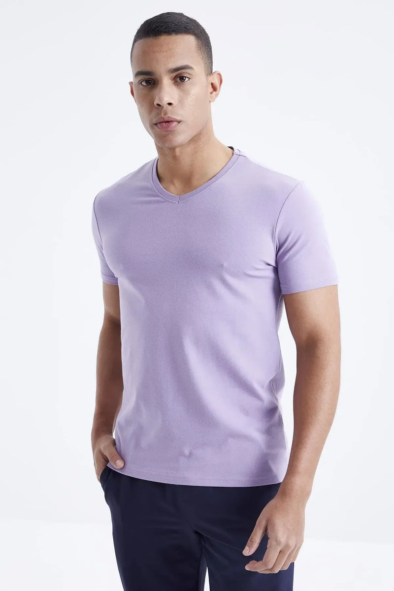 T-shirt homme basique col V manches courtes coupe standard- 87912