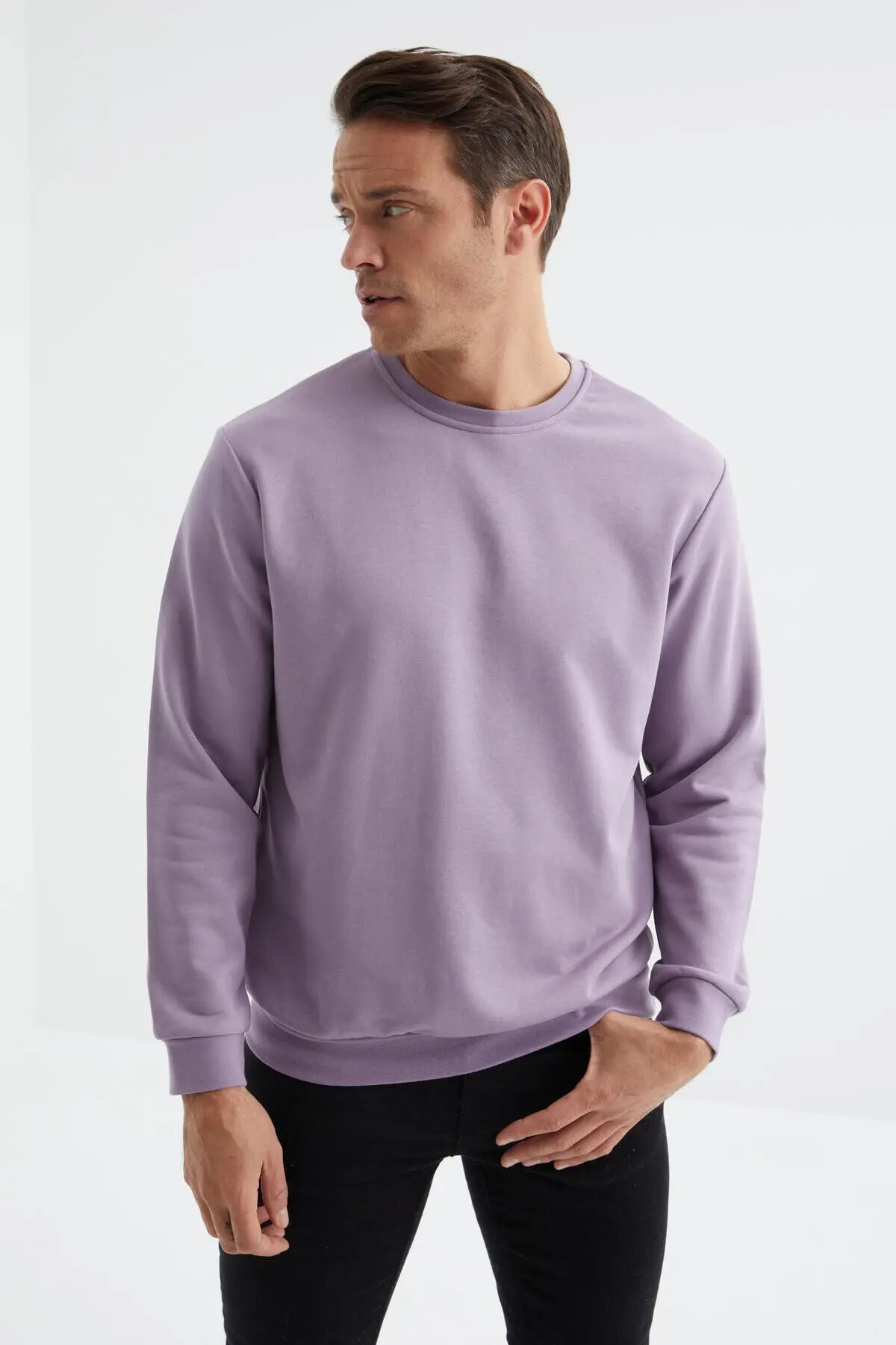basic o yaka rahat form erkek sweatshirt - 88053 - Justyol
