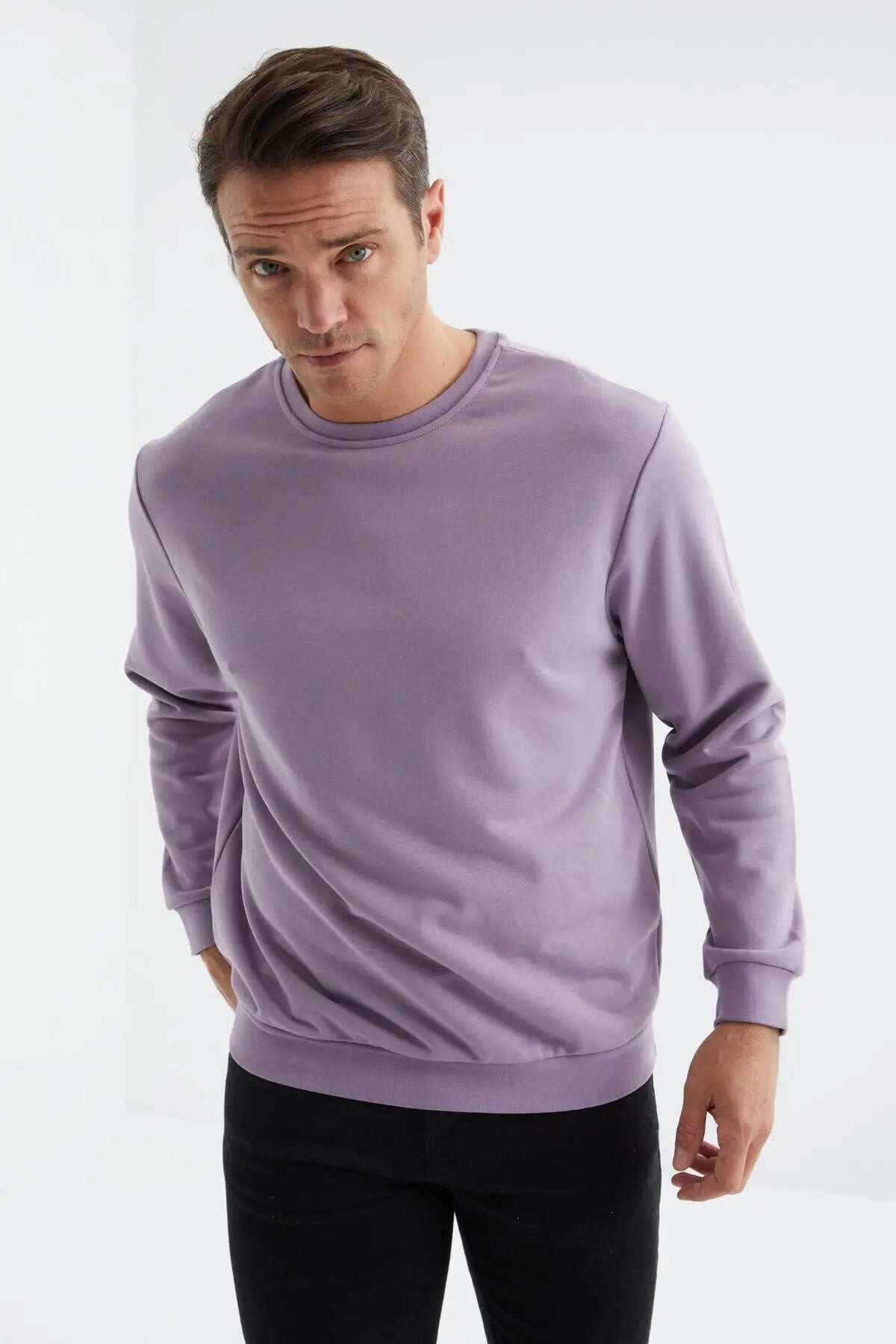 basic o yaka rahat form erkek sweatshirt - 88053 - Justyol