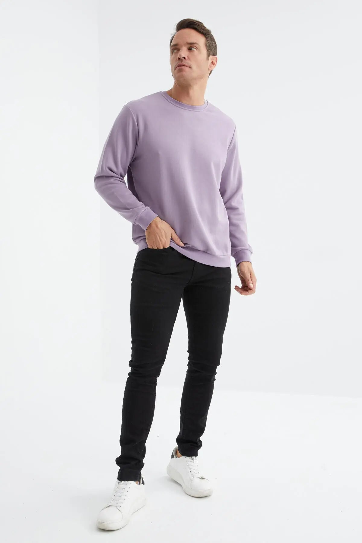 basic o yaka rahat form erkek sweatshirt - 88053 - Justyol