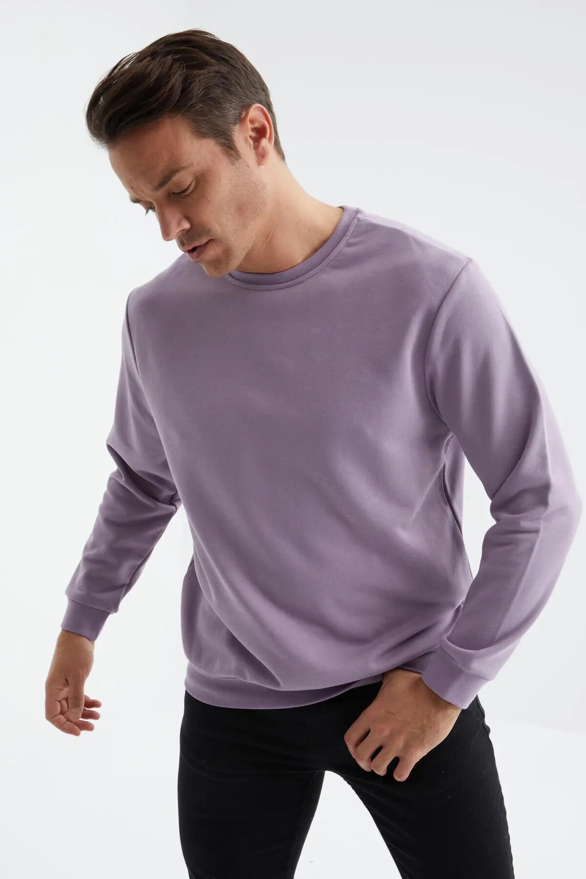 basic o yaka rahat form erkek sweatshirt - 88053 - Justyol