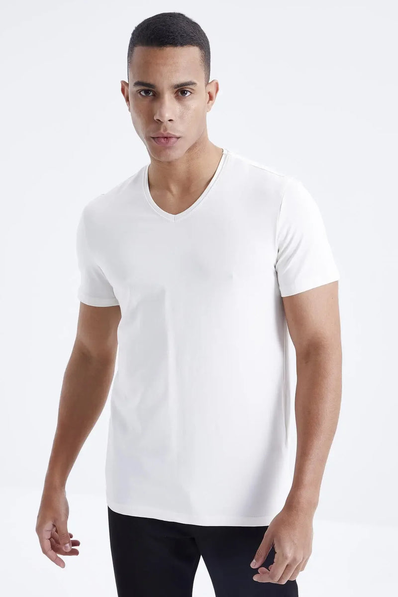 T-shirt homme basique col V manches courtes coupe standard- 87912