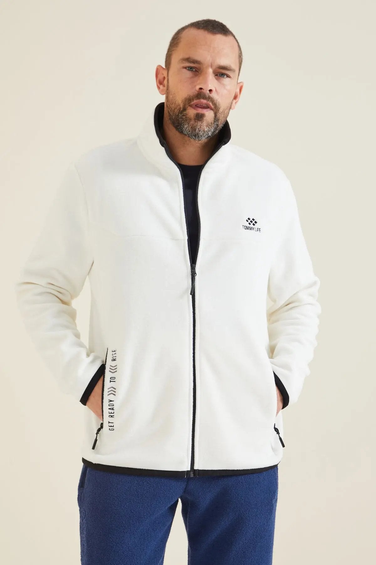 yazi nakişli dik yaka fermuarli standart kalip erkek sweatshirt polar - 87992 - Justyol