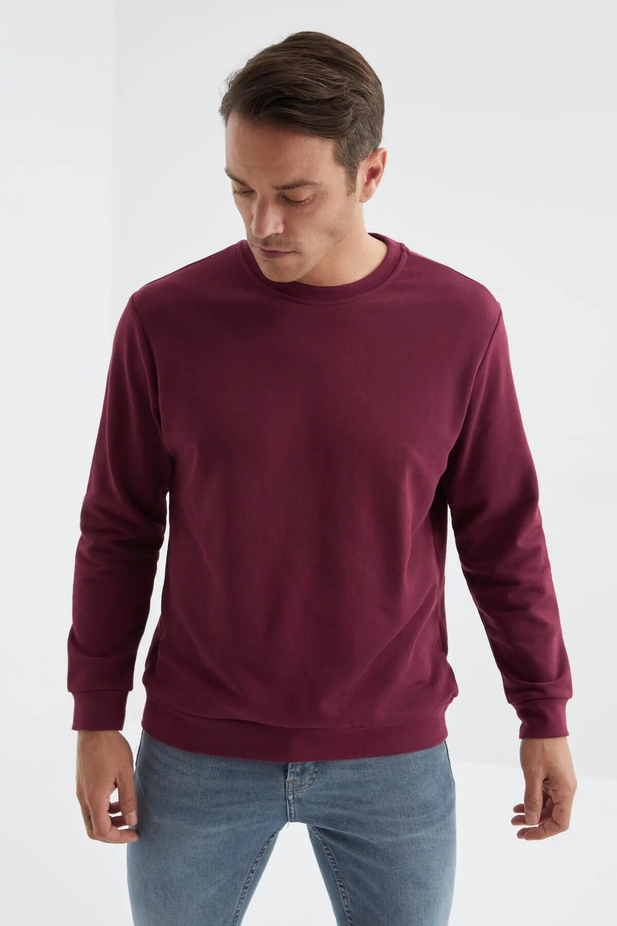 basic o yaka rahat form erkek sweatshirt - 88053 - Justyol