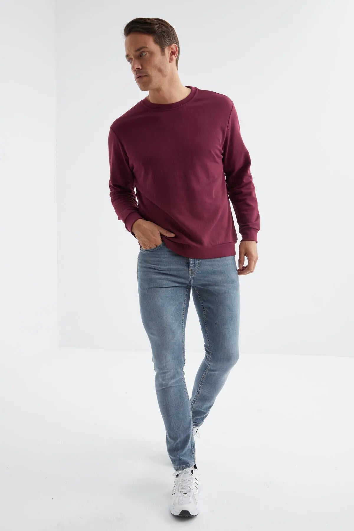 basic o yaka rahat form erkek sweatshirt - 88053 - Justyol