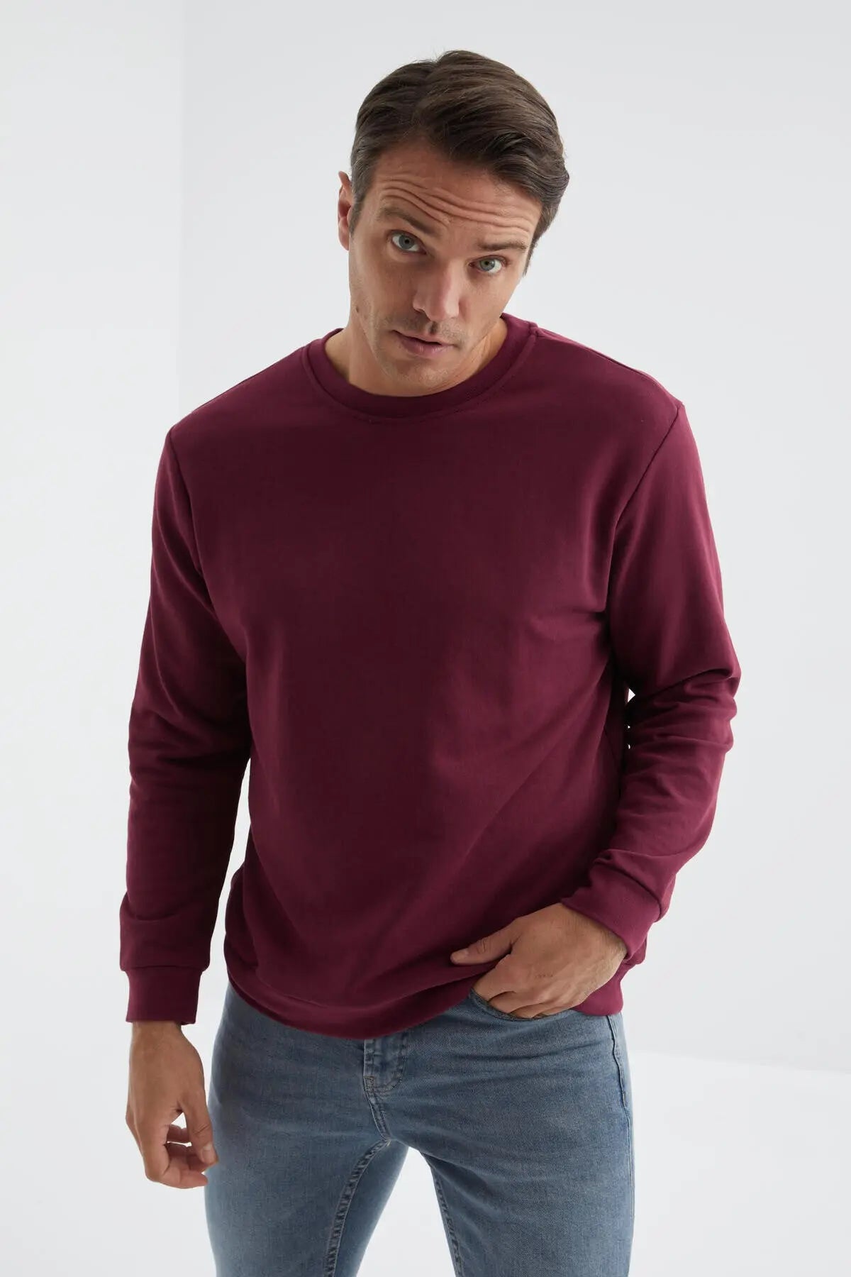 basic o yaka rahat form erkek sweatshirt - 88053 - Justyol