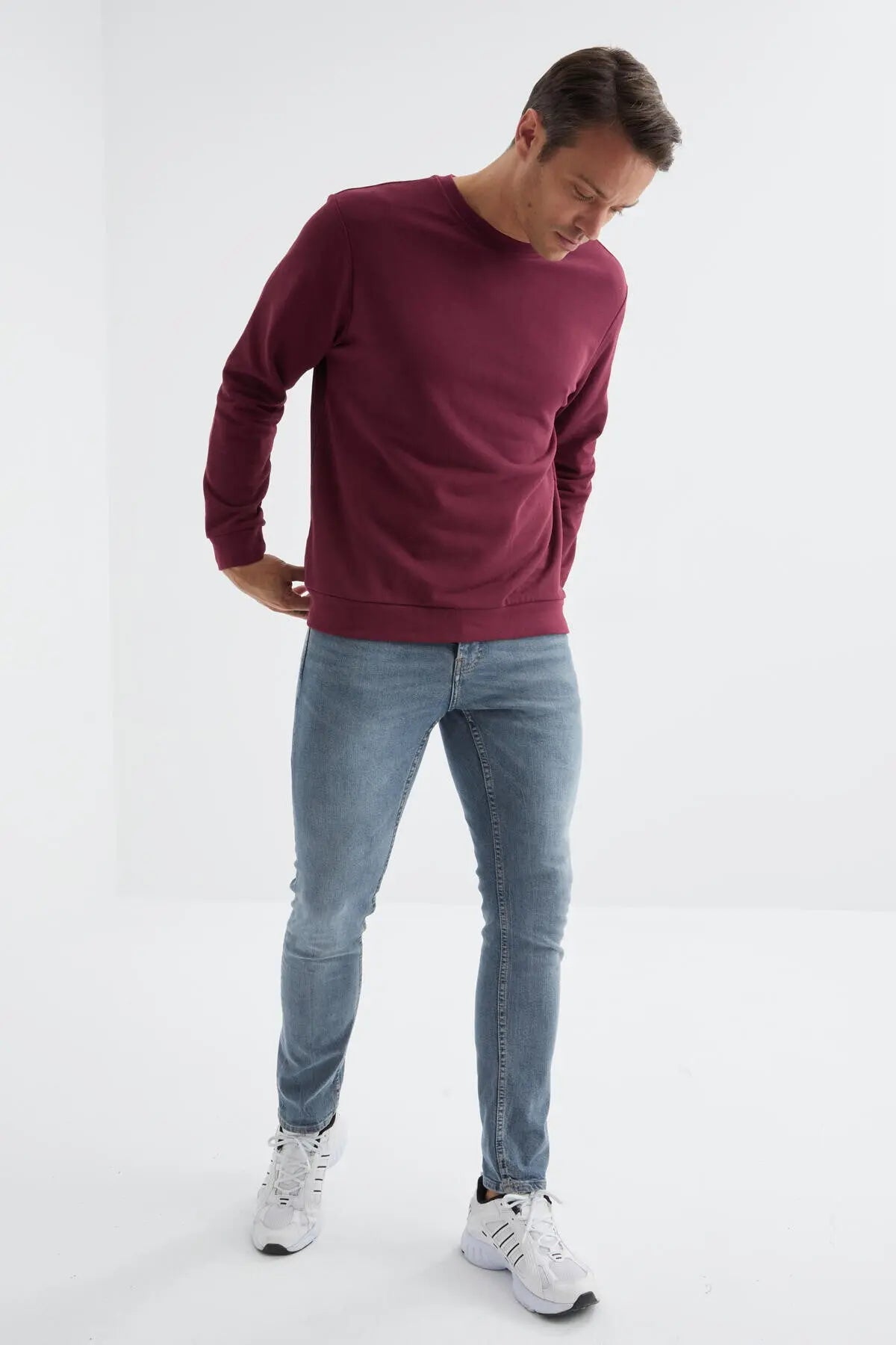 basic o yaka rahat form erkek sweatshirt - 88053 - Justyol