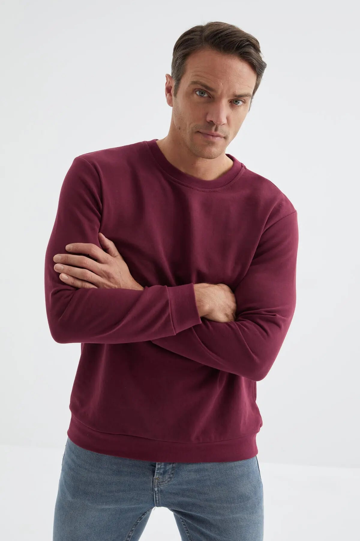 basic o yaka rahat form erkek sweatshirt - 88053 - Justyol