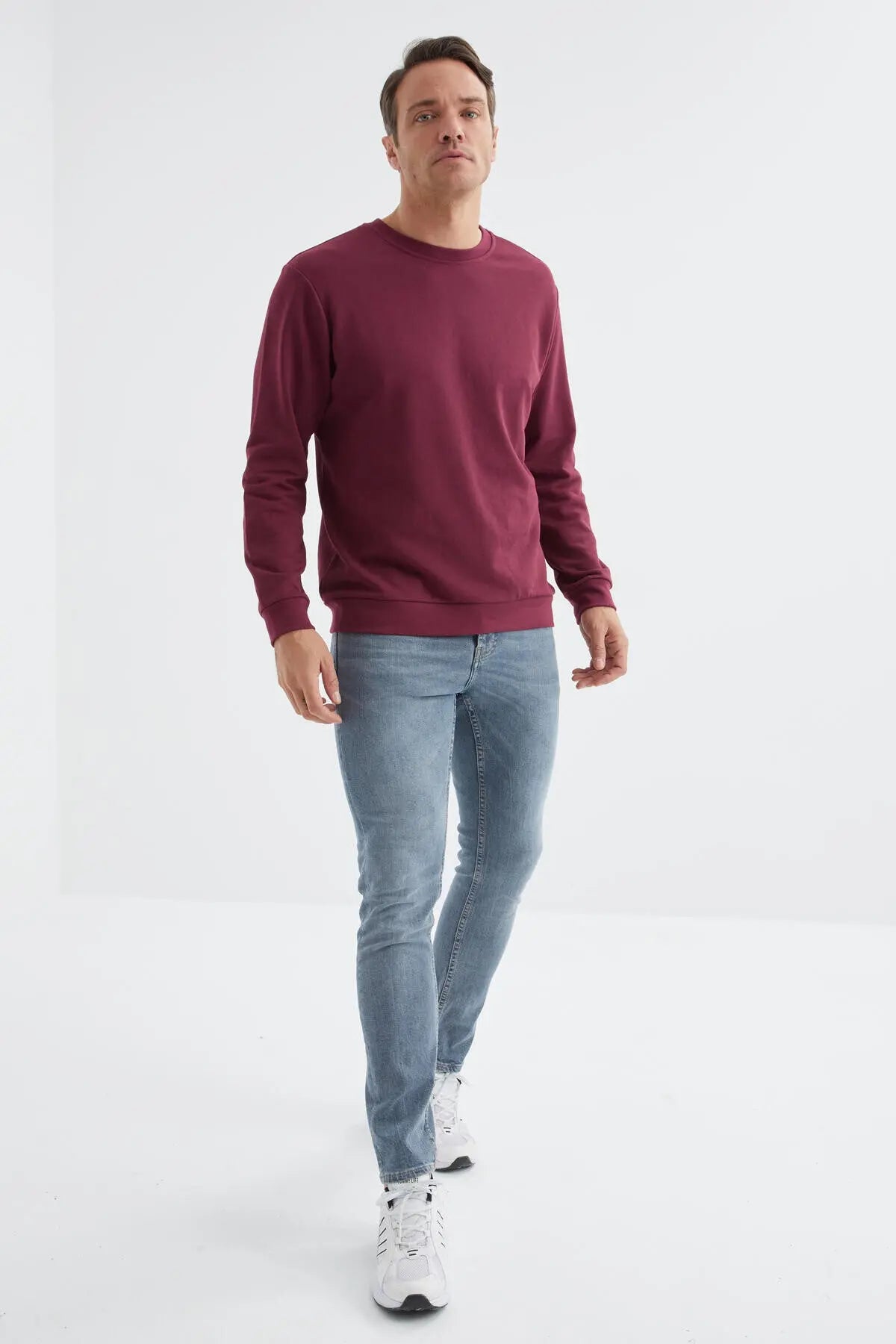 basic o yaka rahat form erkek sweatshirt - 88053 - Justyol