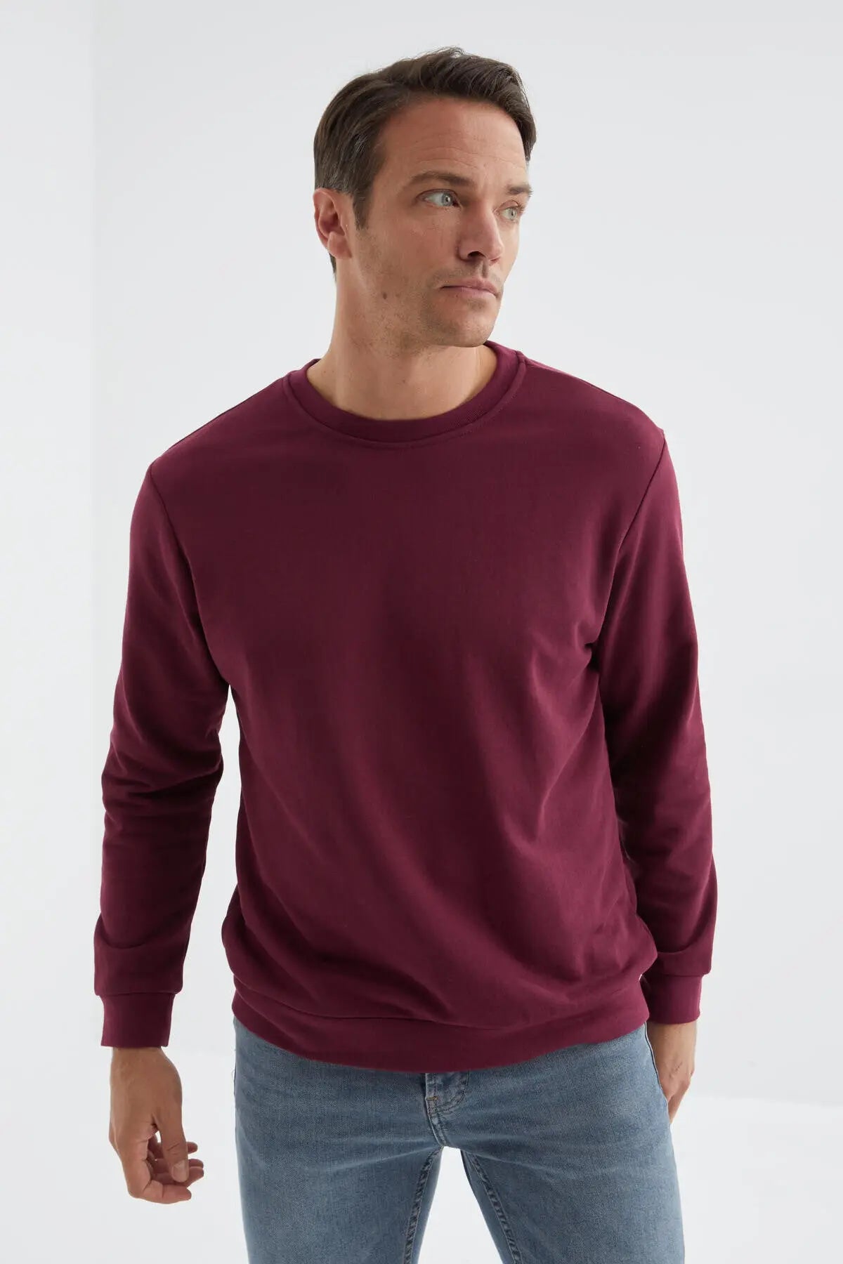 basic o yaka rahat form erkek sweatshirt - 88053 - Justyol