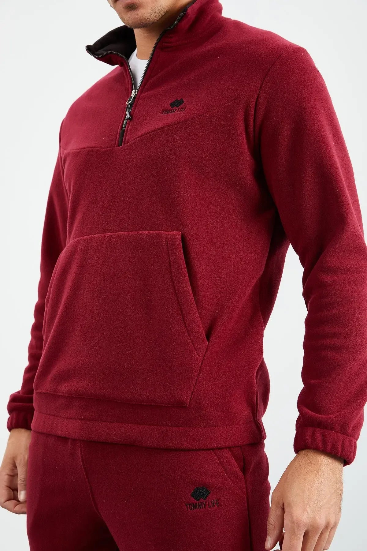Ensemble de survêtement pour homme en polaire à demi-fermeture éclair, col montant et bas de pantalon élastiqués - 85159 - Justyol