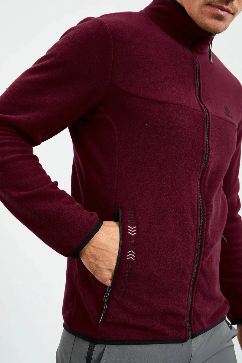 Sweatshirt pour homme en polaire à col montant et fermeture éclair, coupe standard avec broderie - 87992