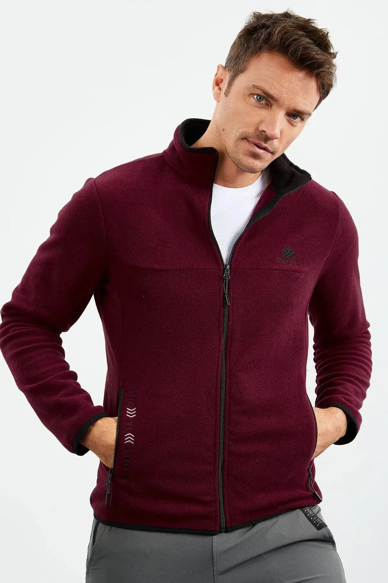 Sweatshirt pour homme en polaire à col montant et fermeture éclair, coupe standard avec broderie - 87992