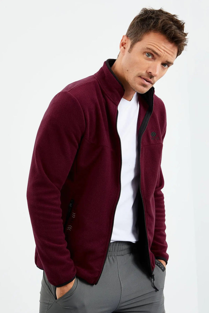 Sweatshirt pour homme en polaire à col montant et fermeture éclair, coupe standard avec broderie - 87992