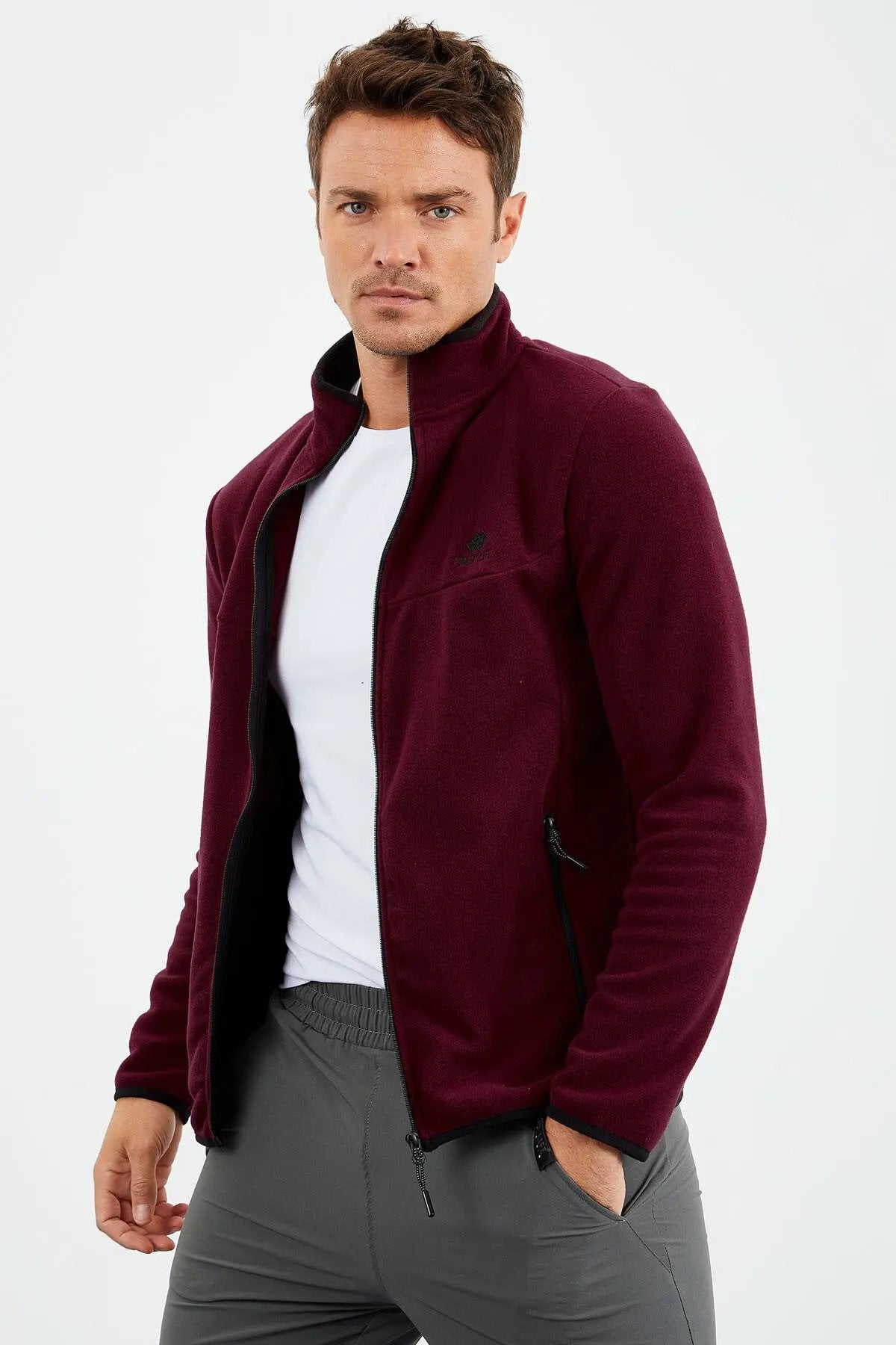 yazi nakişli dik yaka fermuarli standart kalip erkek sweatshirt polar - 87992 - Justyol