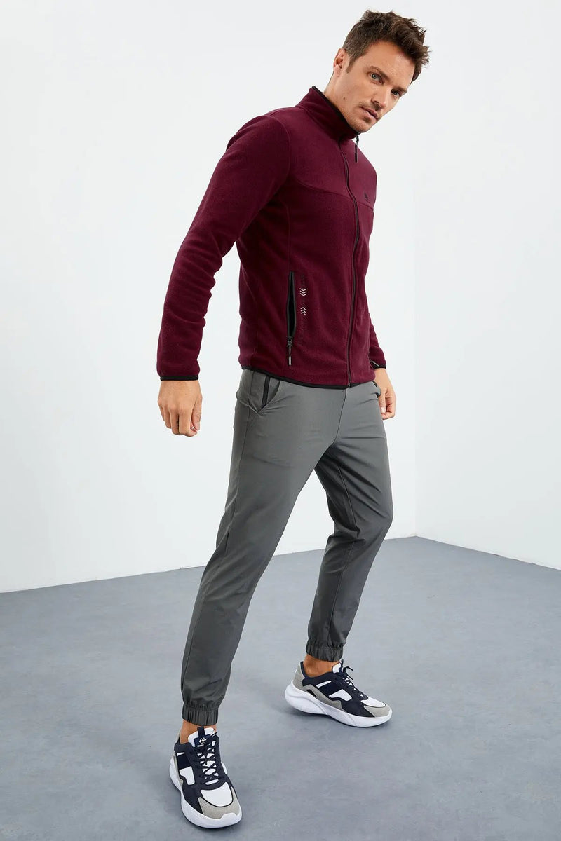 Sweatshirt pour homme en polaire à col montant et fermeture éclair, coupe standard avec broderie - 87992