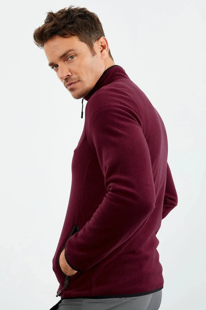 Sweatshirt pour homme en polaire à col montant et fermeture éclair, coupe standard avec broderie - 87992