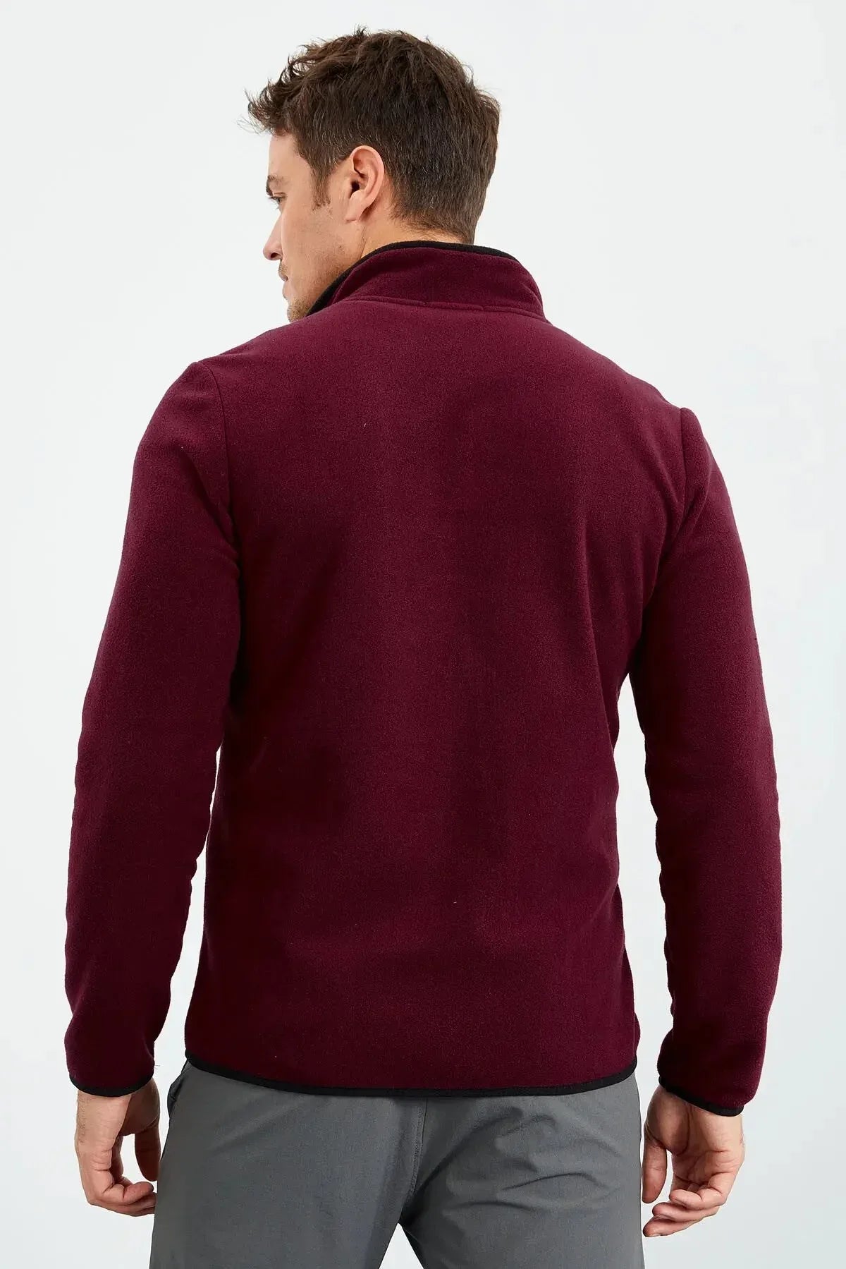 Sweatshirt pour homme en polaire à col montant et fermeture éclair, coupe standard avec broderie - 87992 - Justyol