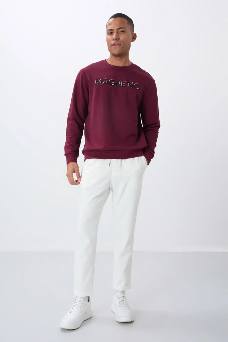 Sweatshirt pour homme à col rond avec broderie, coupe décontractée - 88020