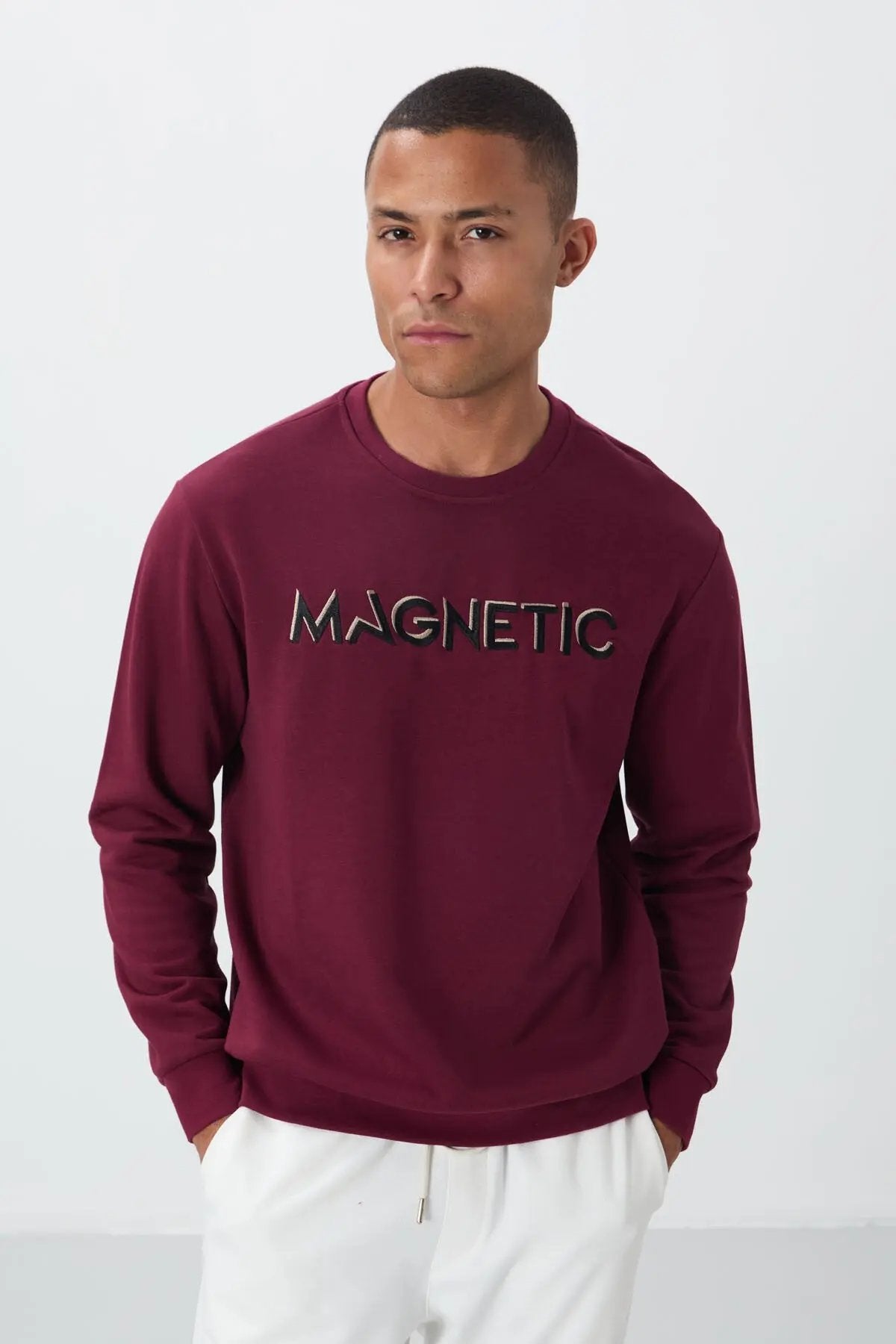 yazi nakişli o yaka rahat form erkek sweatshirt - 88020 - Justyol