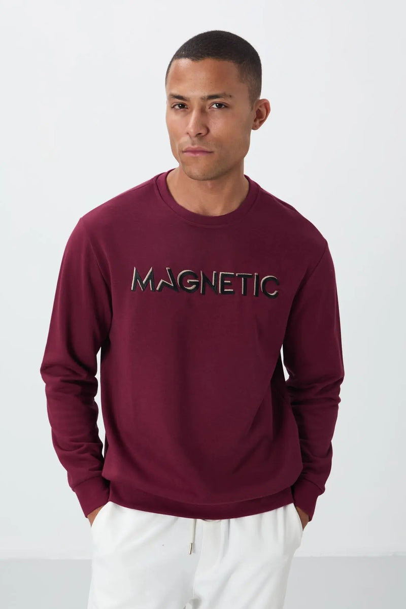 Sweatshirt pour homme à col rond avec broderie, coupe décontractée - 88020