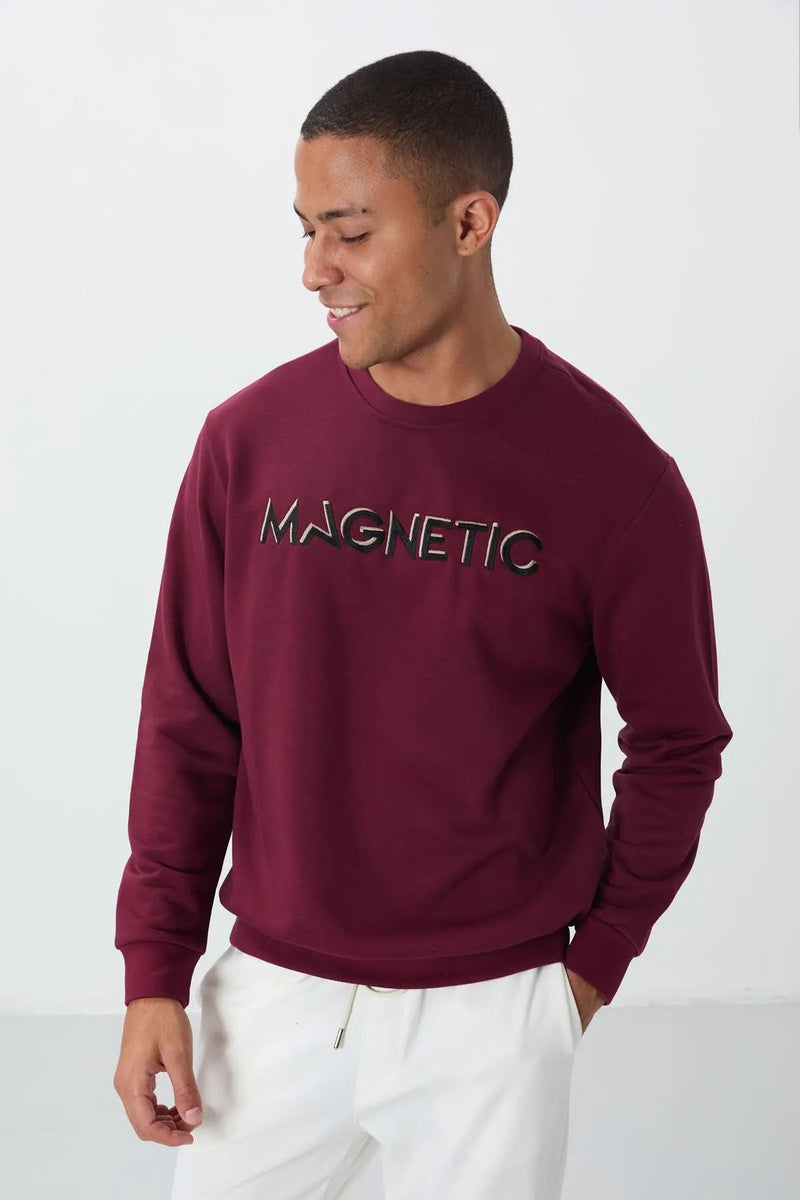 Sweatshirt pour homme à col rond avec broderie, coupe décontractée - 88020