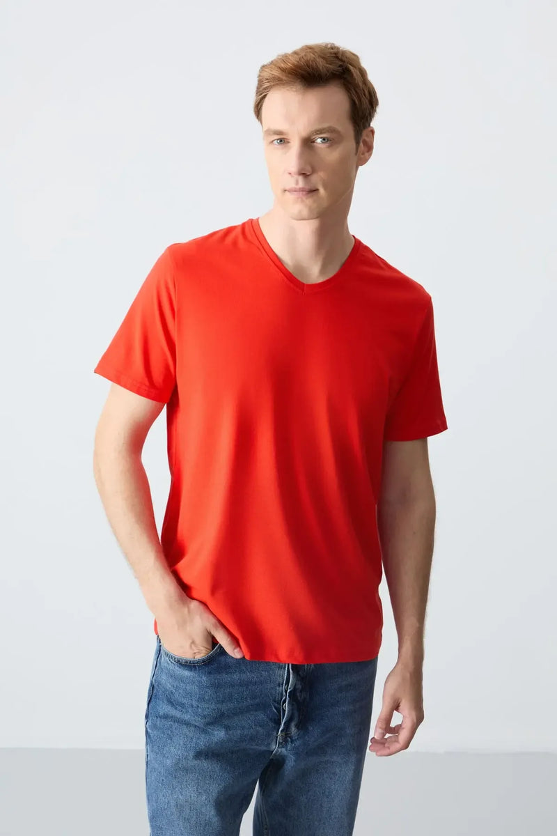 T-shirt homme basique col V manches courtes coupe standard- 87912