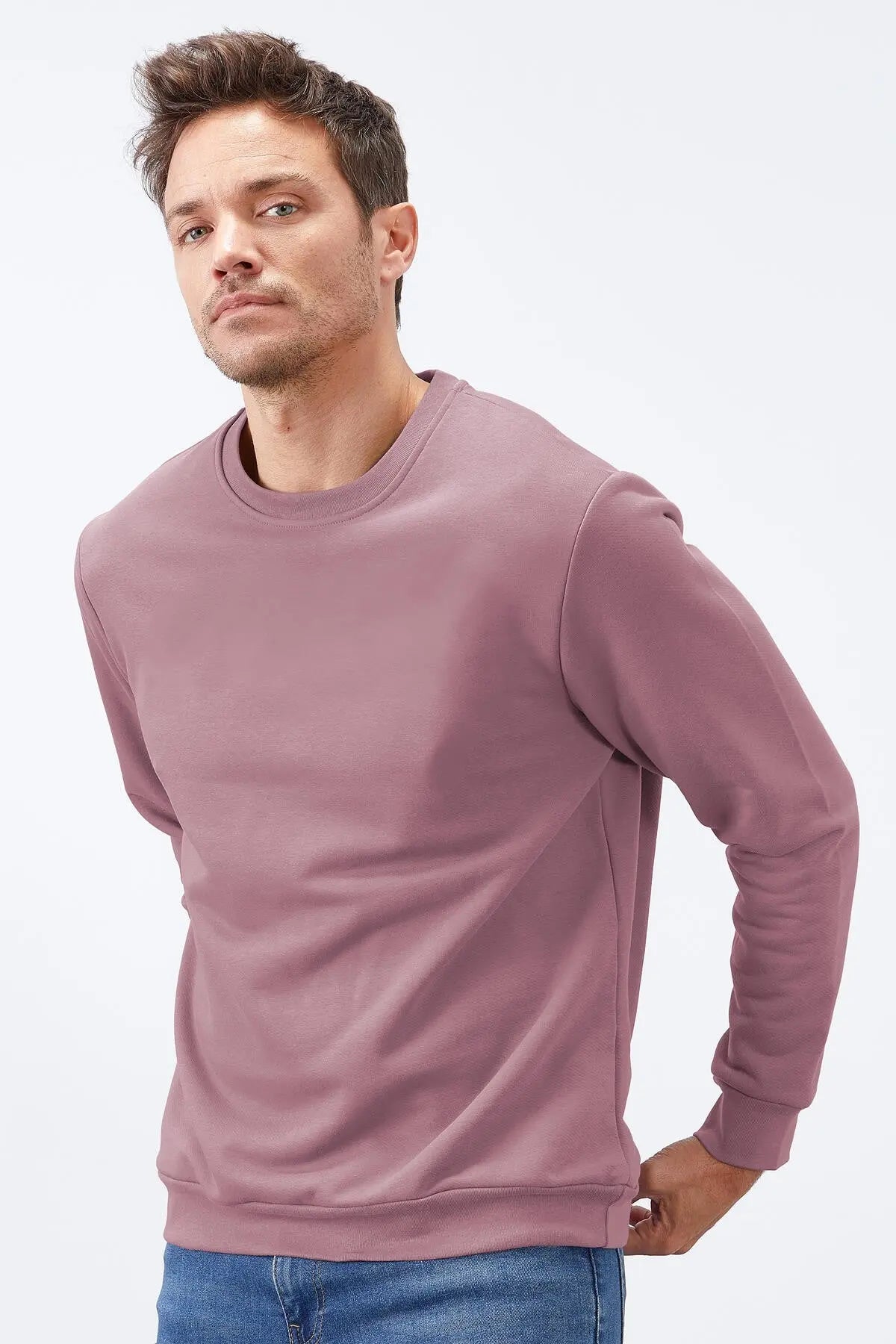 basic o yaka rahat form erkek sweatshirt - 88053 - Justyol