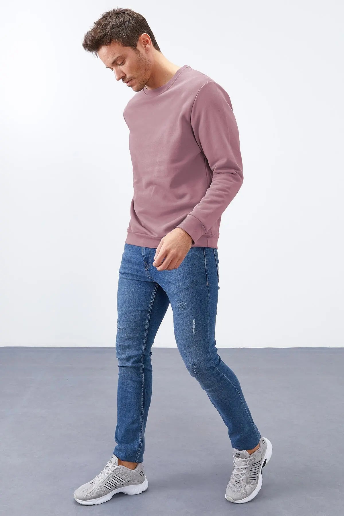 basic o yaka rahat form erkek sweatshirt - 88053 - Justyol