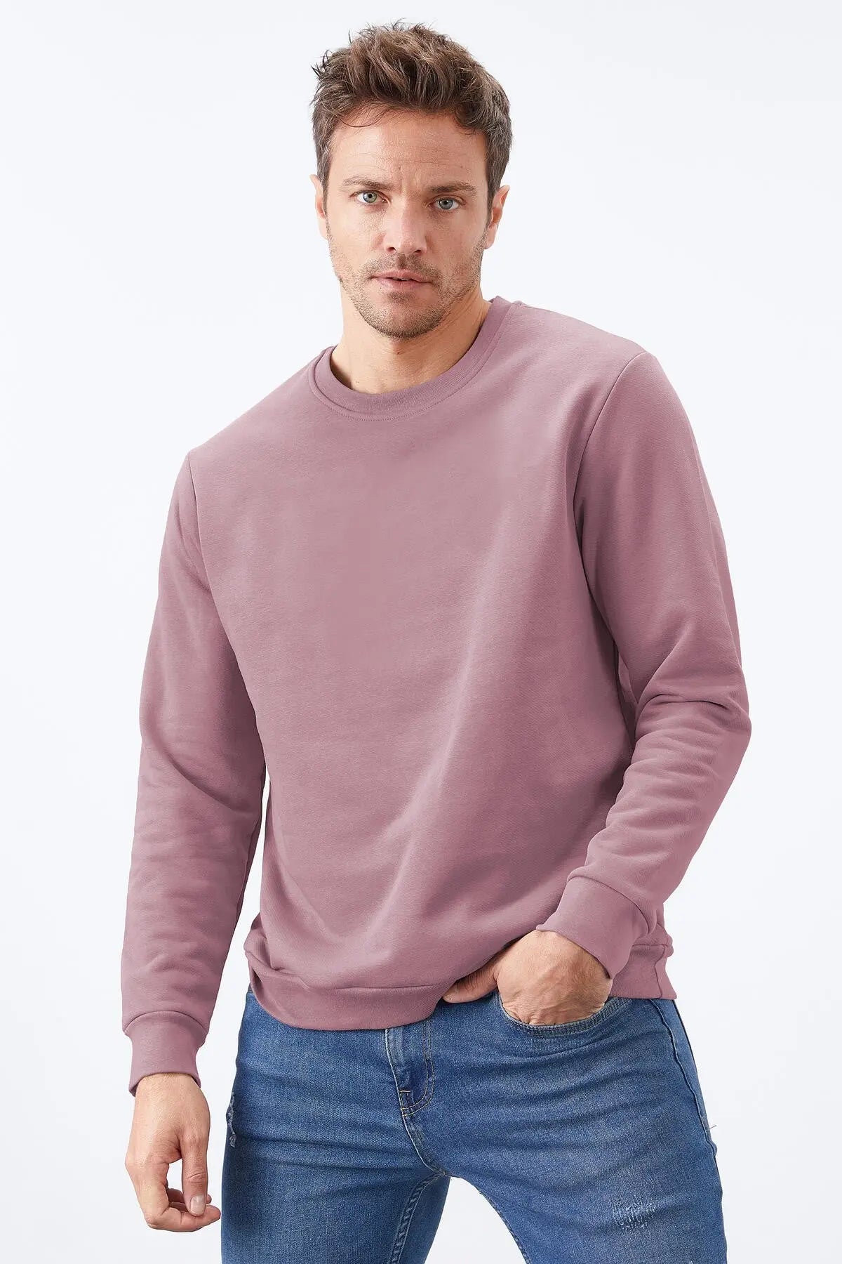 basic o yaka rahat form erkek sweatshirt - 88053 - Justyol