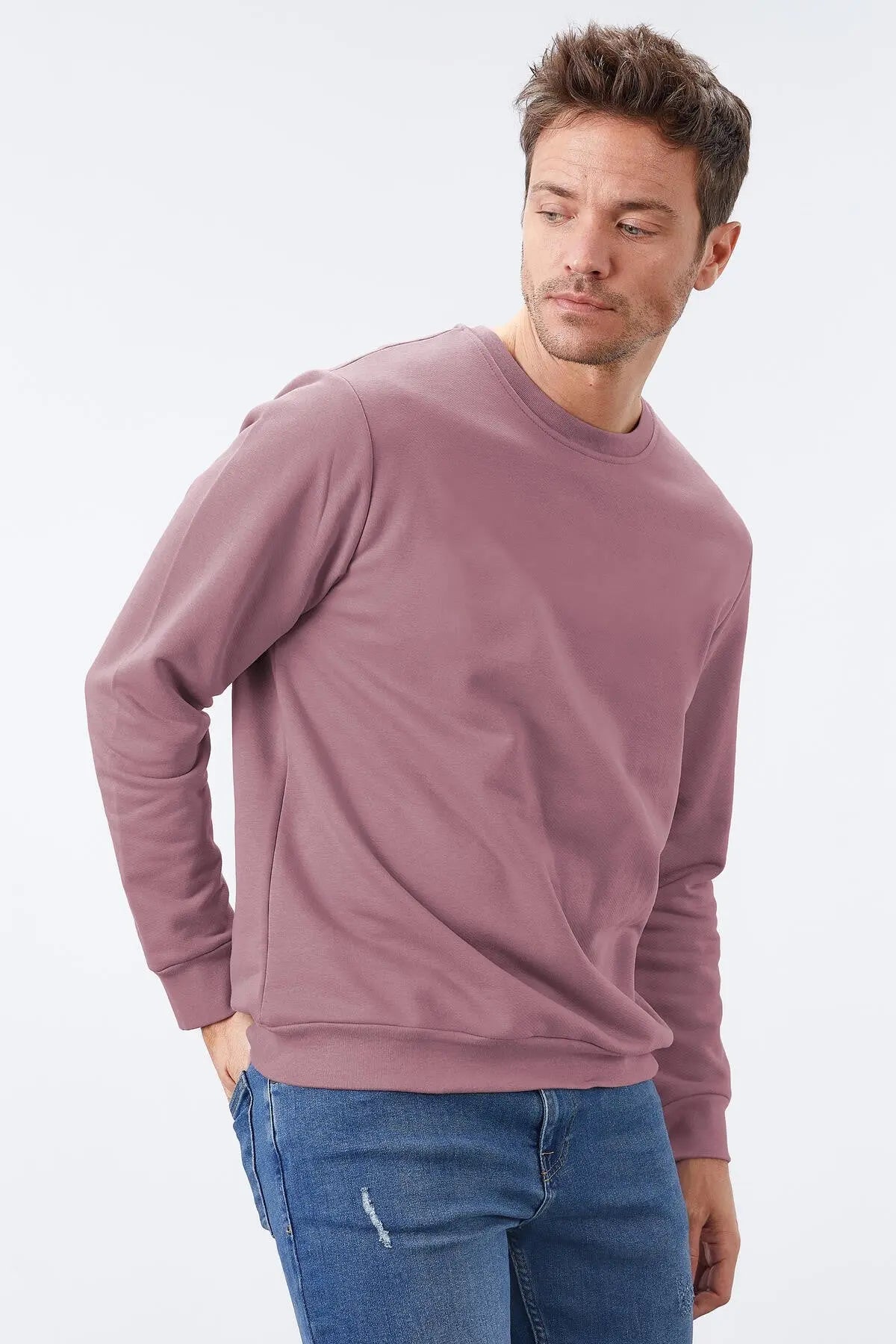 basic o yaka rahat form erkek sweatshirt - 88053 - Justyol