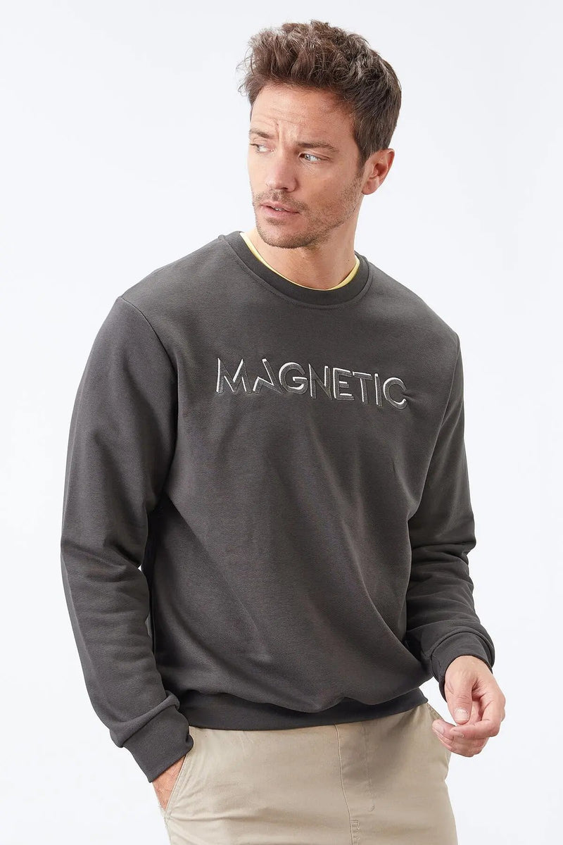 Sweatshirt pour homme à col rond avec broderie, coupe décontractée - 88020