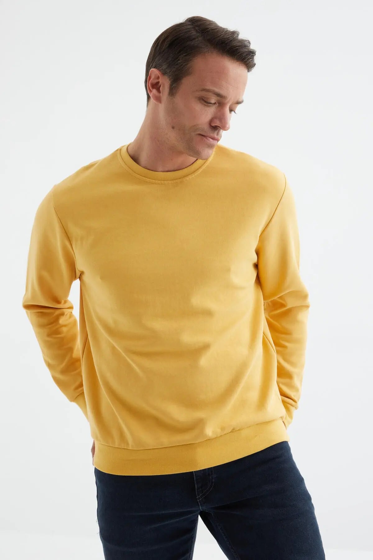 basic o yaka rahat form erkek sweatshirt - 88053 - Justyol