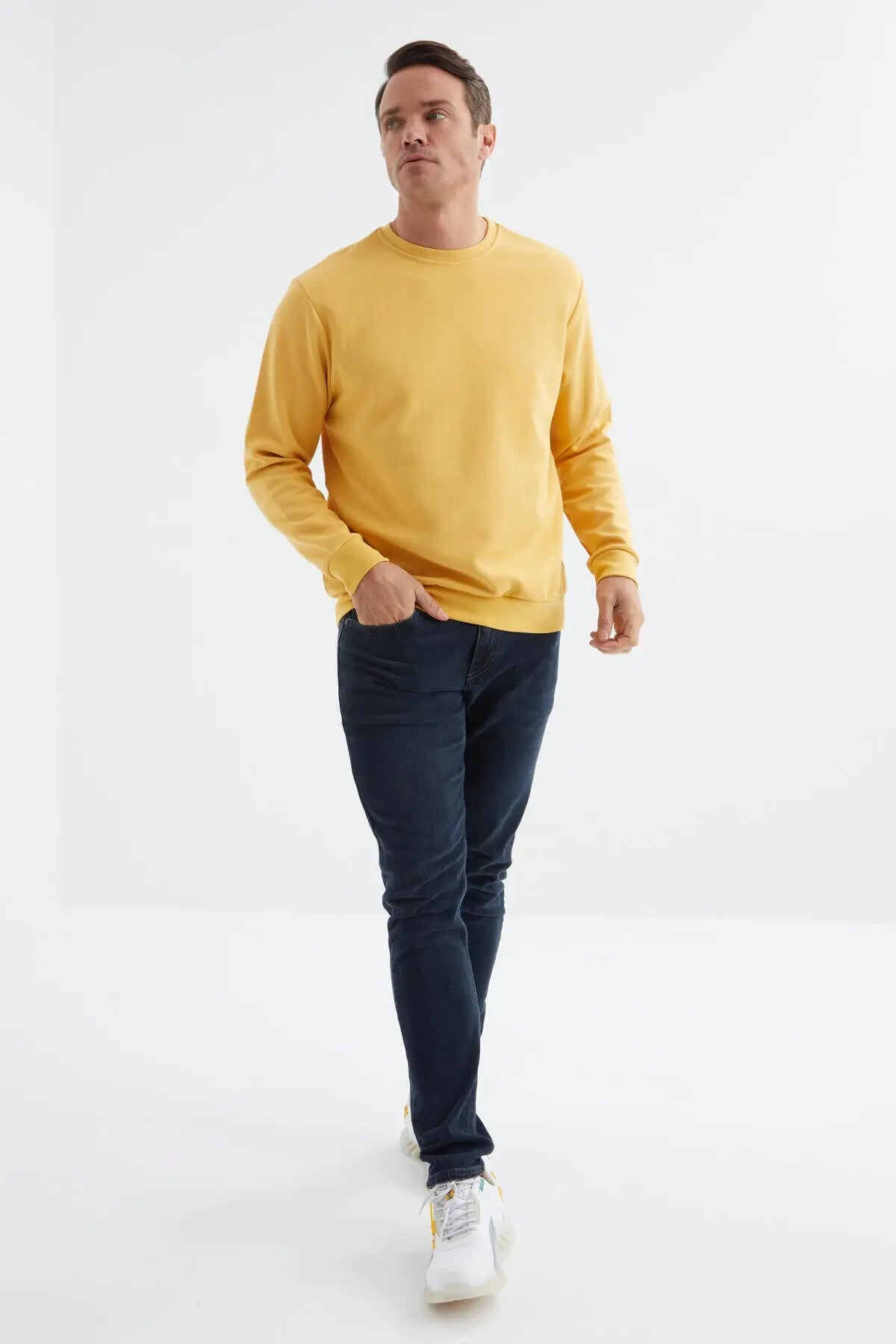 basic o yaka rahat form erkek sweatshirt - 88053 - Justyol