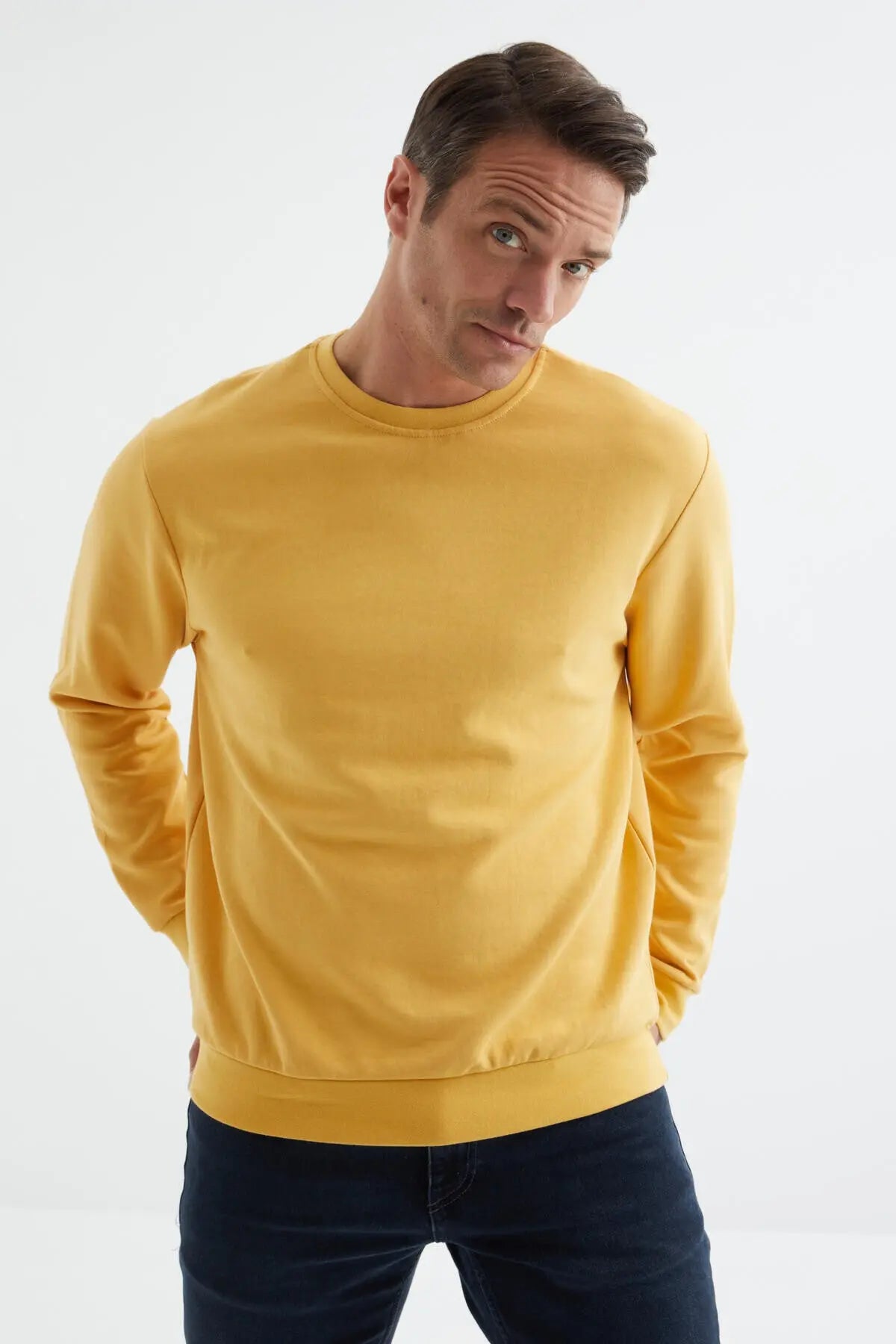 basic o yaka rahat form erkek sweatshirt - 88053 - Justyol