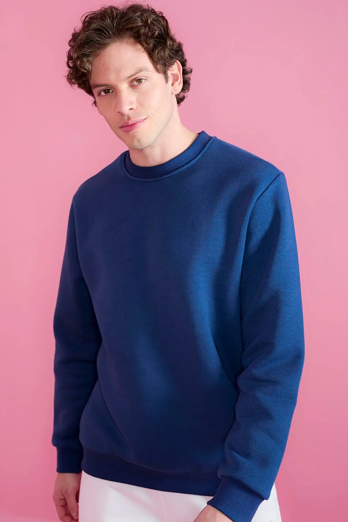 basic o yaka rahat form erkek sweatshirt - 88053 - Justyol