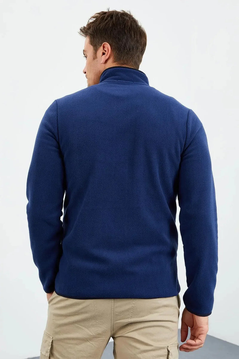 Sweatshirt pour homme en polaire à col montant et fermeture éclair, coupe standard avec broderie - 87992