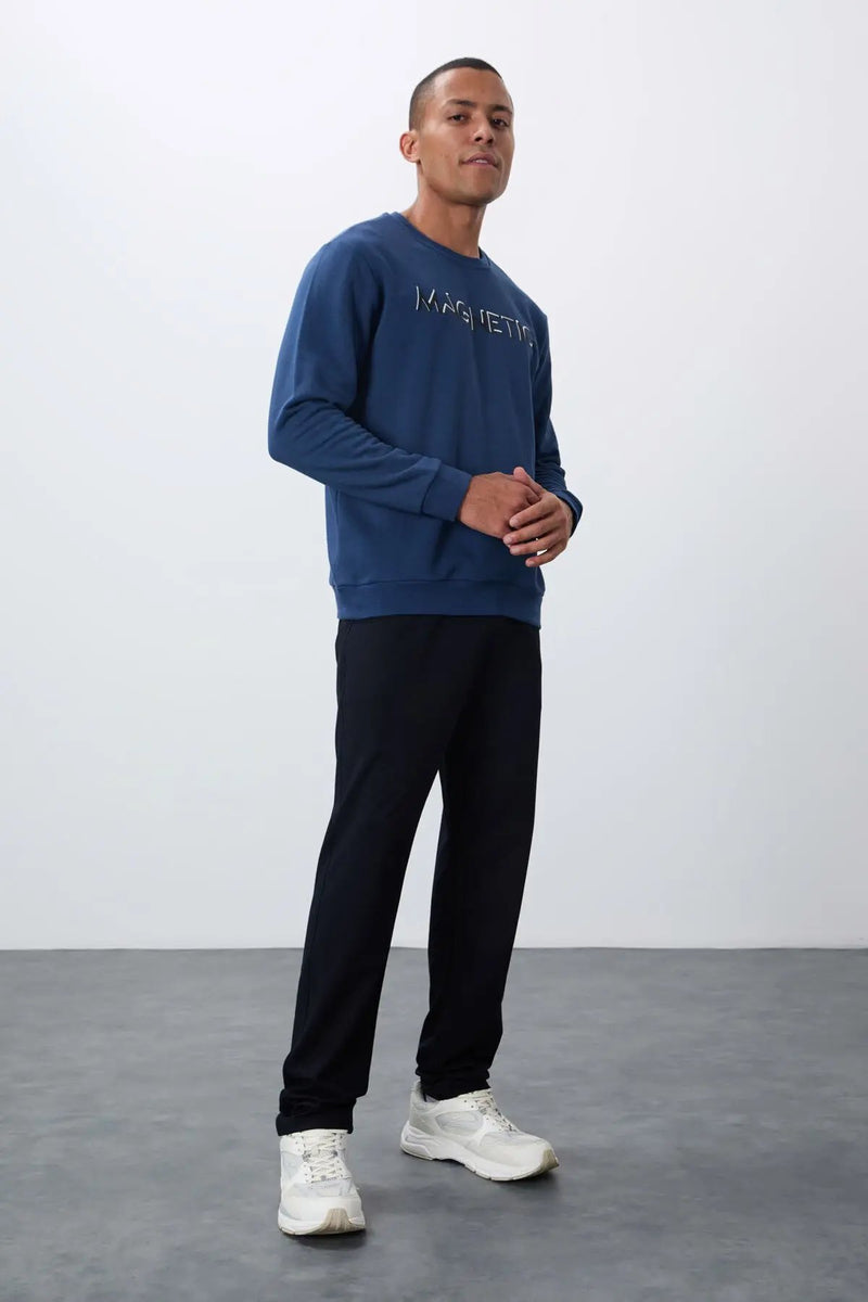 Sweatshirt pour homme à col rond avec broderie, coupe décontractée - 88020