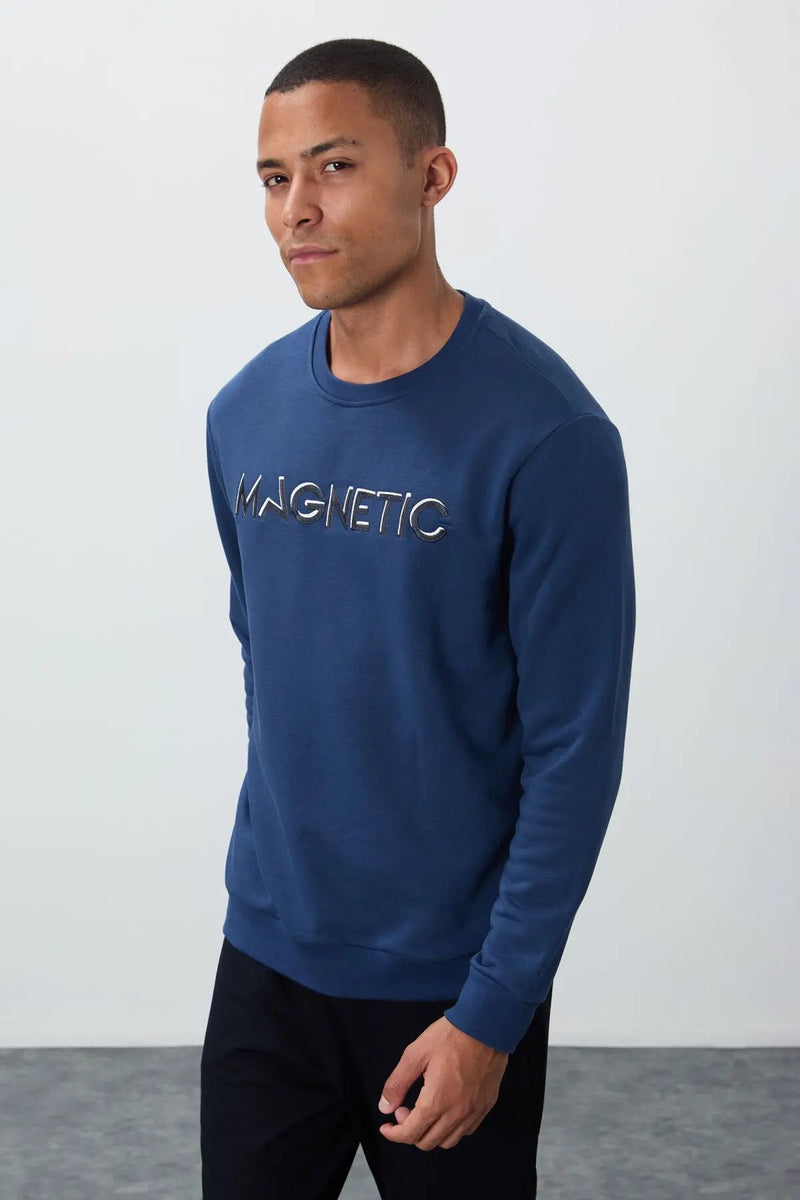 Sweatshirt pour homme à col rond avec broderie, coupe décontractée - 88020