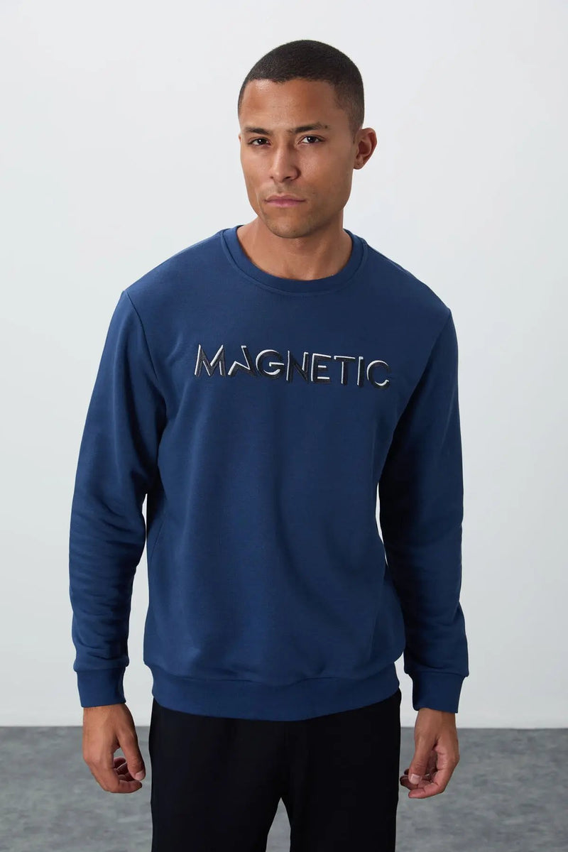 Sweatshirt pour homme à col rond avec broderie, coupe décontractée - 88020
