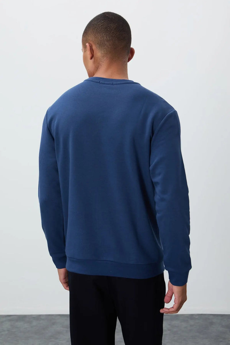 Sweatshirt pour homme à col rond avec broderie, coupe décontractée - 88020