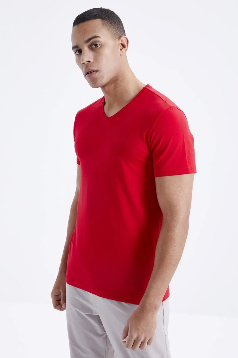 T-shirt homme basique col V manches courtes coupe standard- 87912