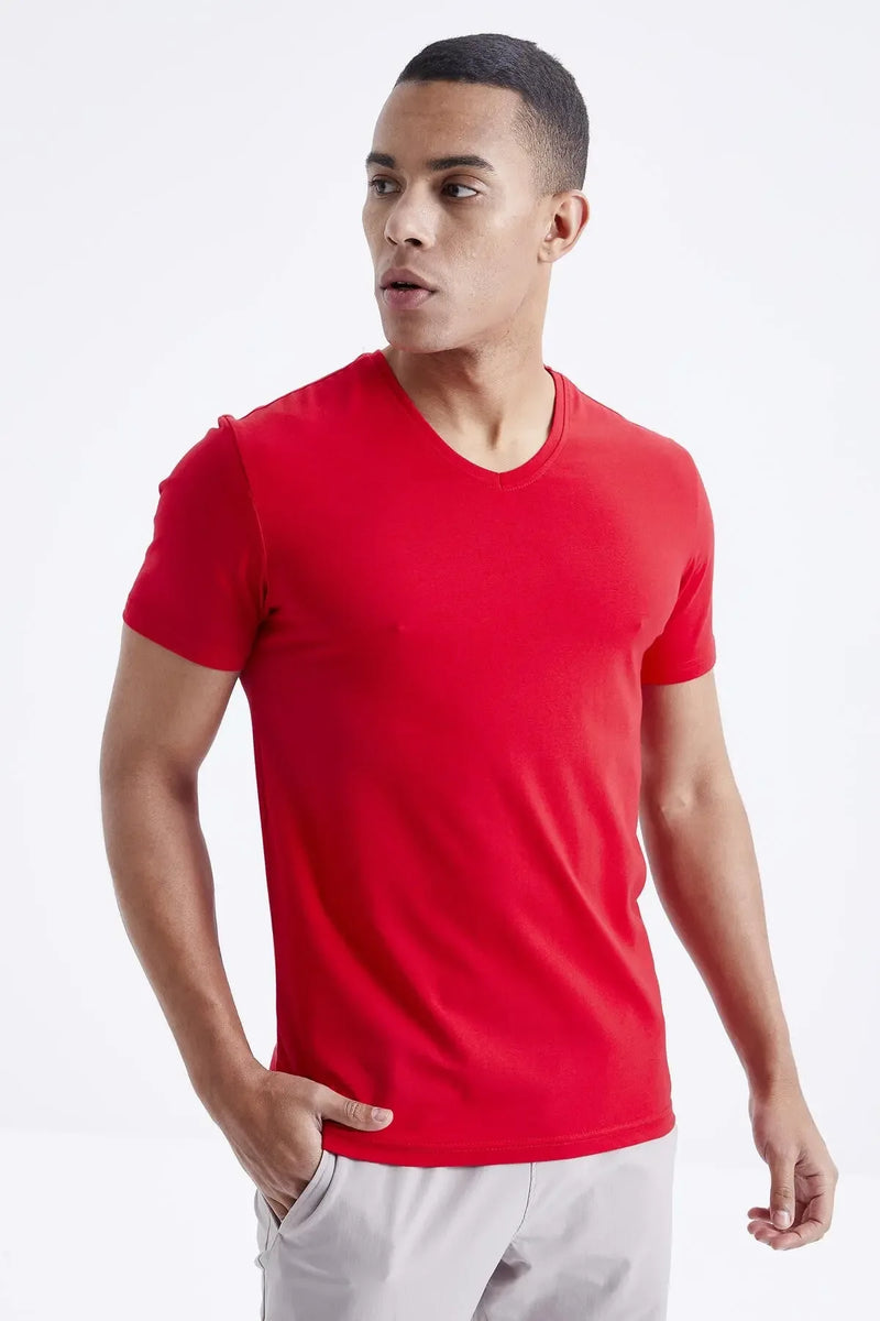 T-shirt homme basique col V manches courtes coupe standard- 87912