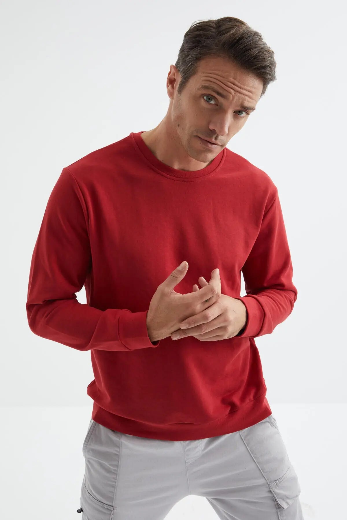 basic o yaka rahat form erkek sweatshirt - 88053 - Justyol