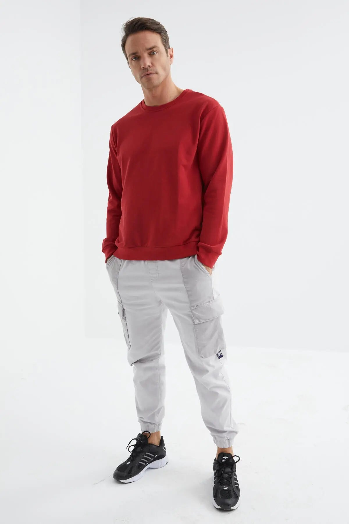 basic o yaka rahat form erkek sweatshirt - 88053 - Justyol