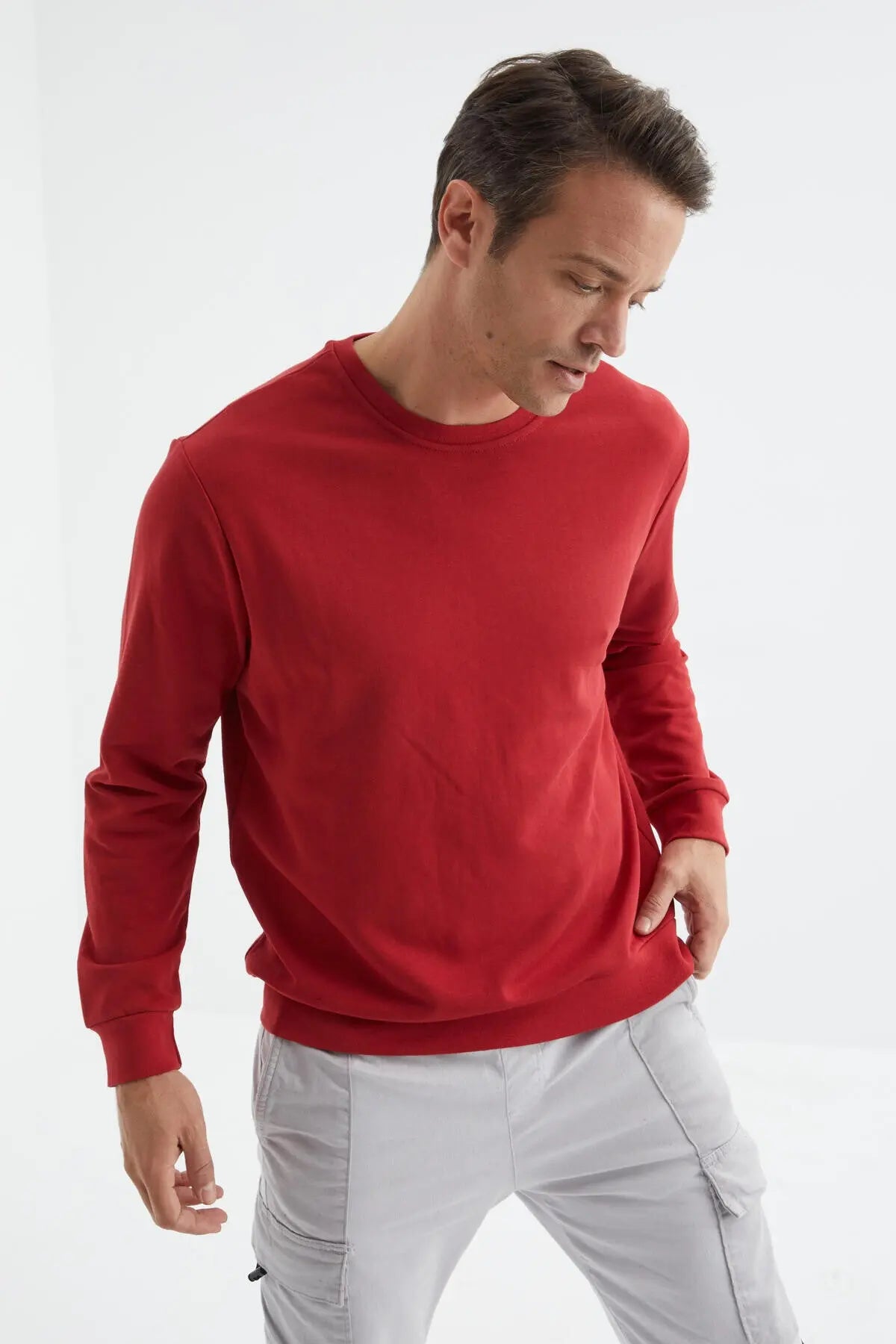 basic o yaka rahat form erkek sweatshirt - 88053 - Justyol